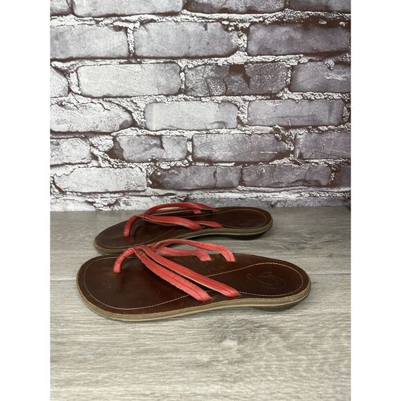 Olukai U'I-W Red Leather Thong FlipFlop Casual Slide Sandals Women Sz 8M US/38EU - Picture 15 of 16